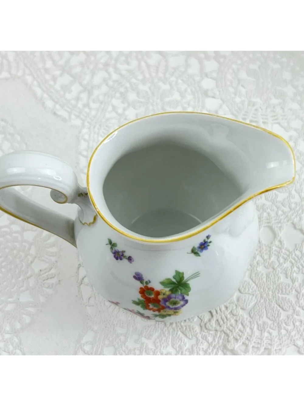 Rosenthal Cream Pitcher 12 oz Germany Porcelain Floral White Yellow Trim Dining